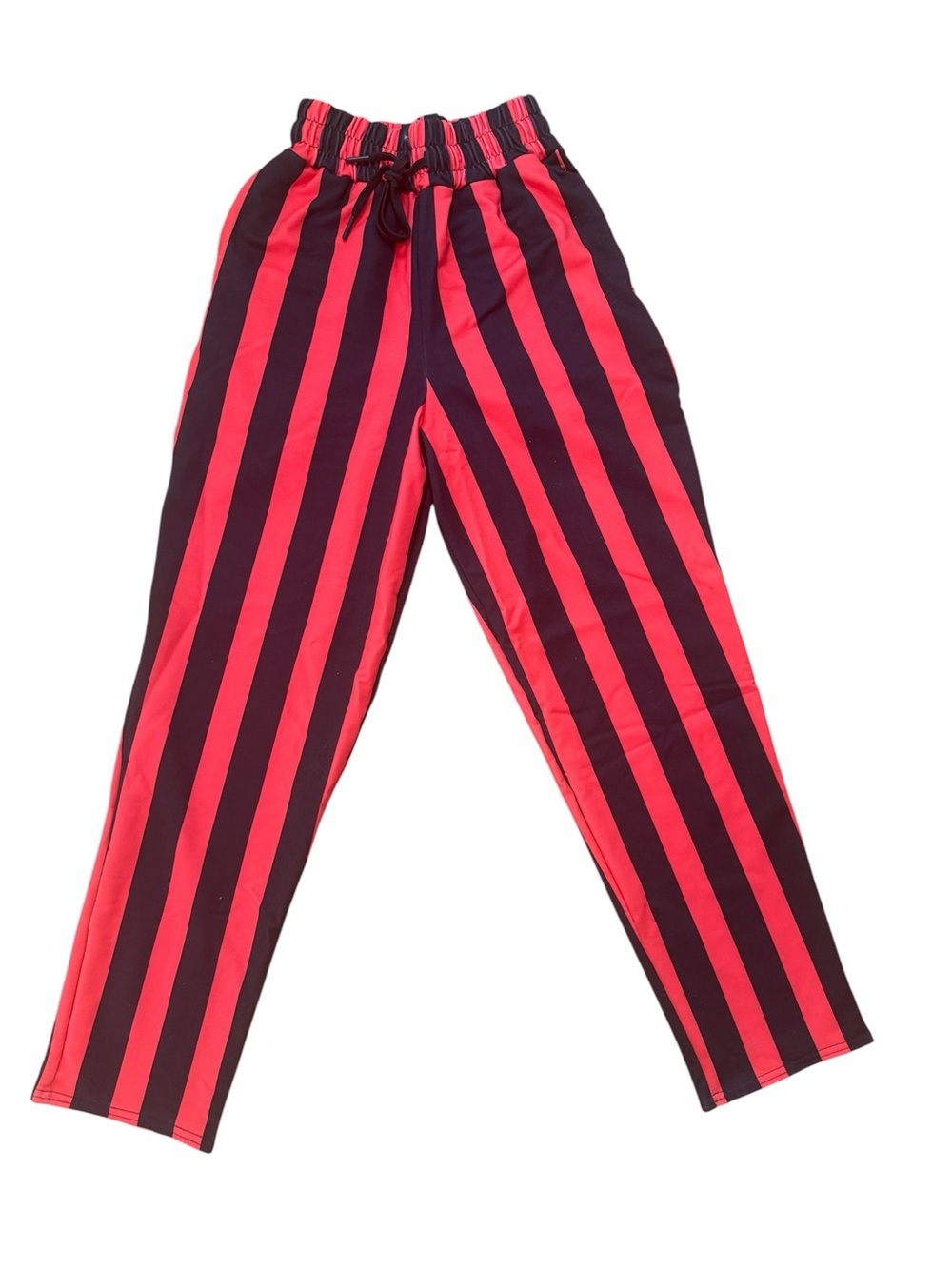 Kids Red and Black Vertical Stripe Joggers with Elastic Waist